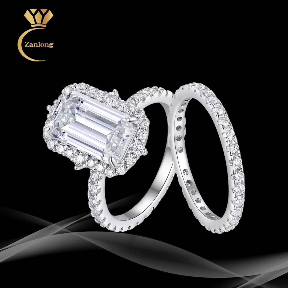 Octagon Emerald Cut Moissanite Ring Set 925 Silver 18K Gold with GRA Certificate Wedding Anniversary Gift for Women