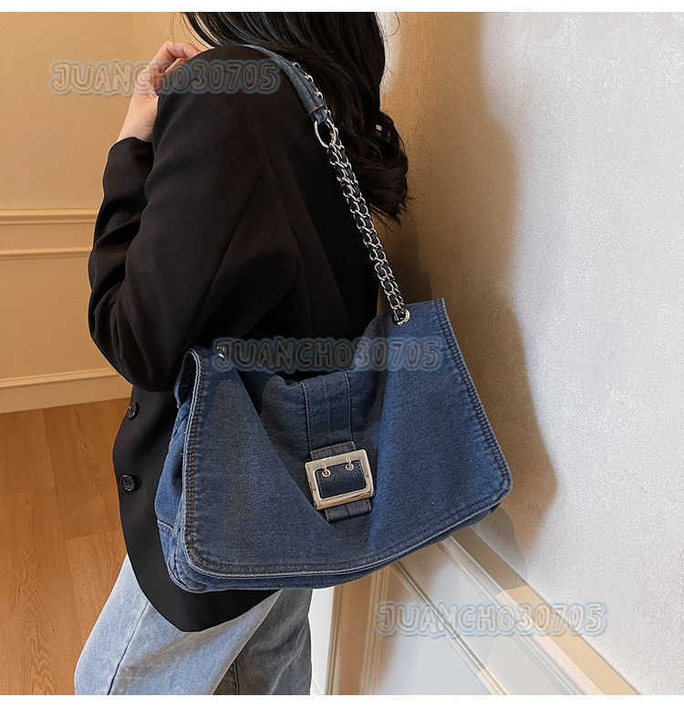 Style Simple Large Capacity Tote Bag Casual Denim Bag for Women 2025 Spring New Commuter Crossbody Bag H250809