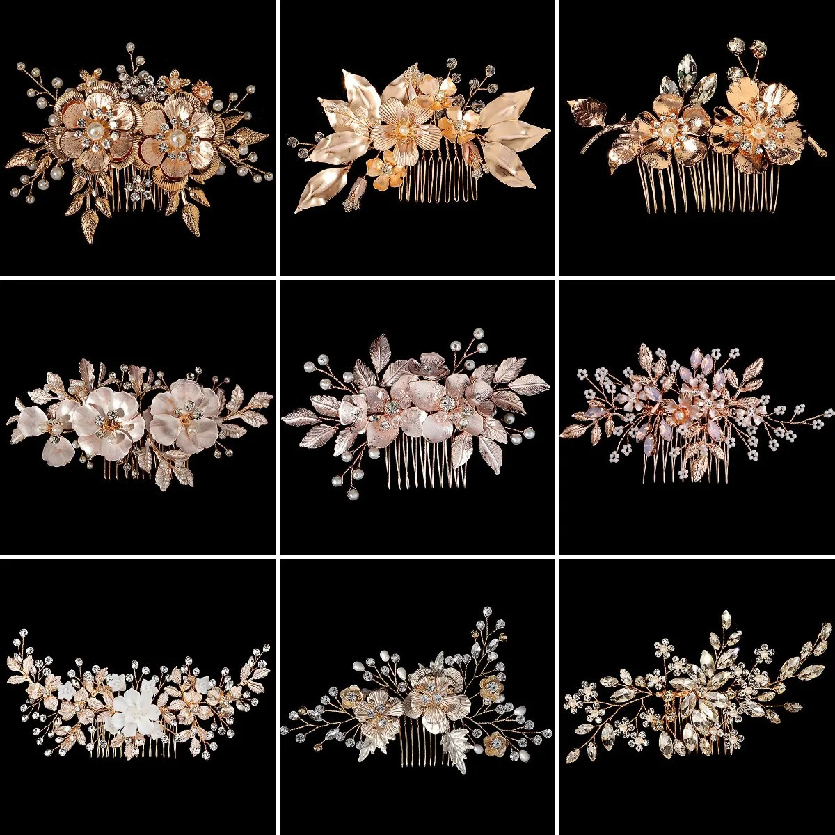 Gold Color Floral Wedding Hair Combs Bridal Accessoaries for Women Bride Pearl Headpiece Jewelry Bridesmaid Gift 250804