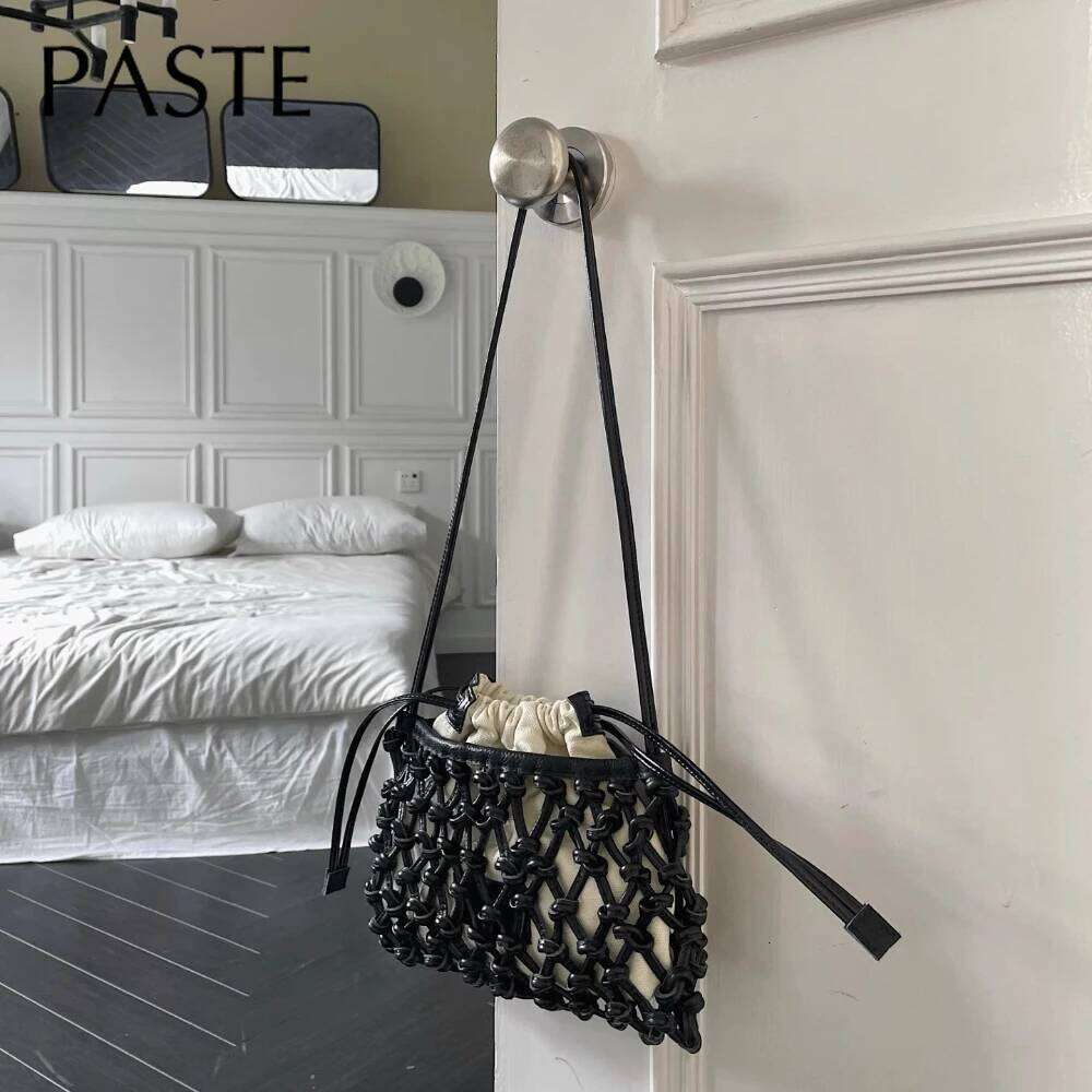 Handmade Hollow Out Design Literary Retro Style Flap Summer Beach Small Cowhide Leather Female Crossbody Bag