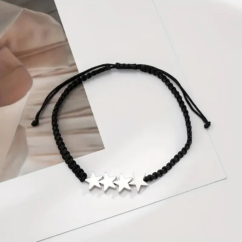 Handmade Adjustable Black Woven Rope Ankle Bracelet Star Anklet For Men Beach Jewelry 250807