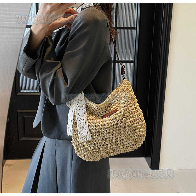 Crossbody Woven Straw Bag for Women Large Capacity 2025 New Summer Versatile Bucket Bag Beach Vacation Beach Bag H250809