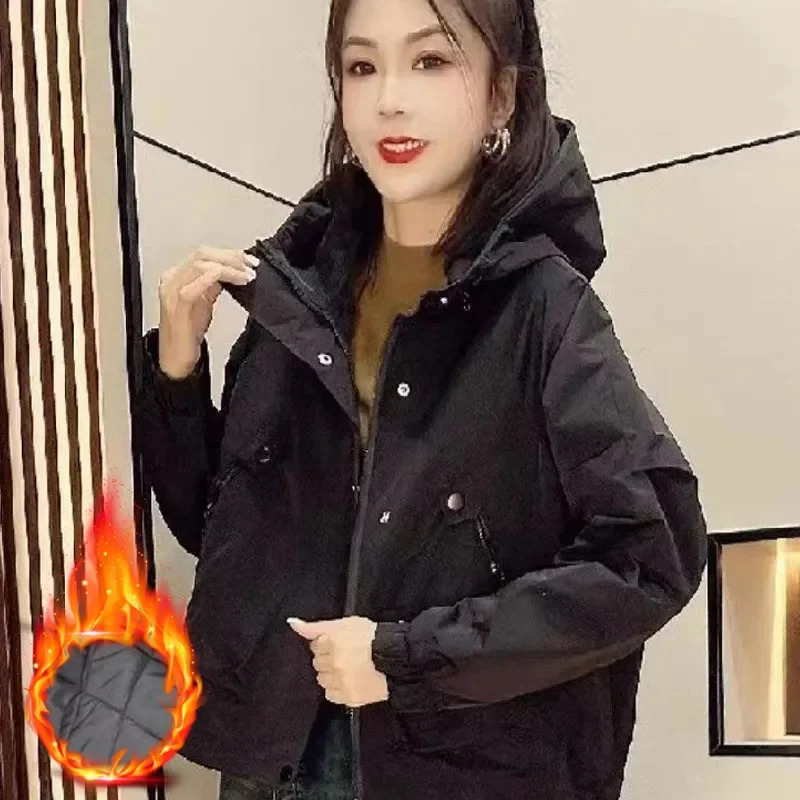 Female Jacket Spring Autumn Style Hooded Trench Coat Zipper Korean Fan Loose Tooling Windbreaker Outerwear Womens Tops 250809