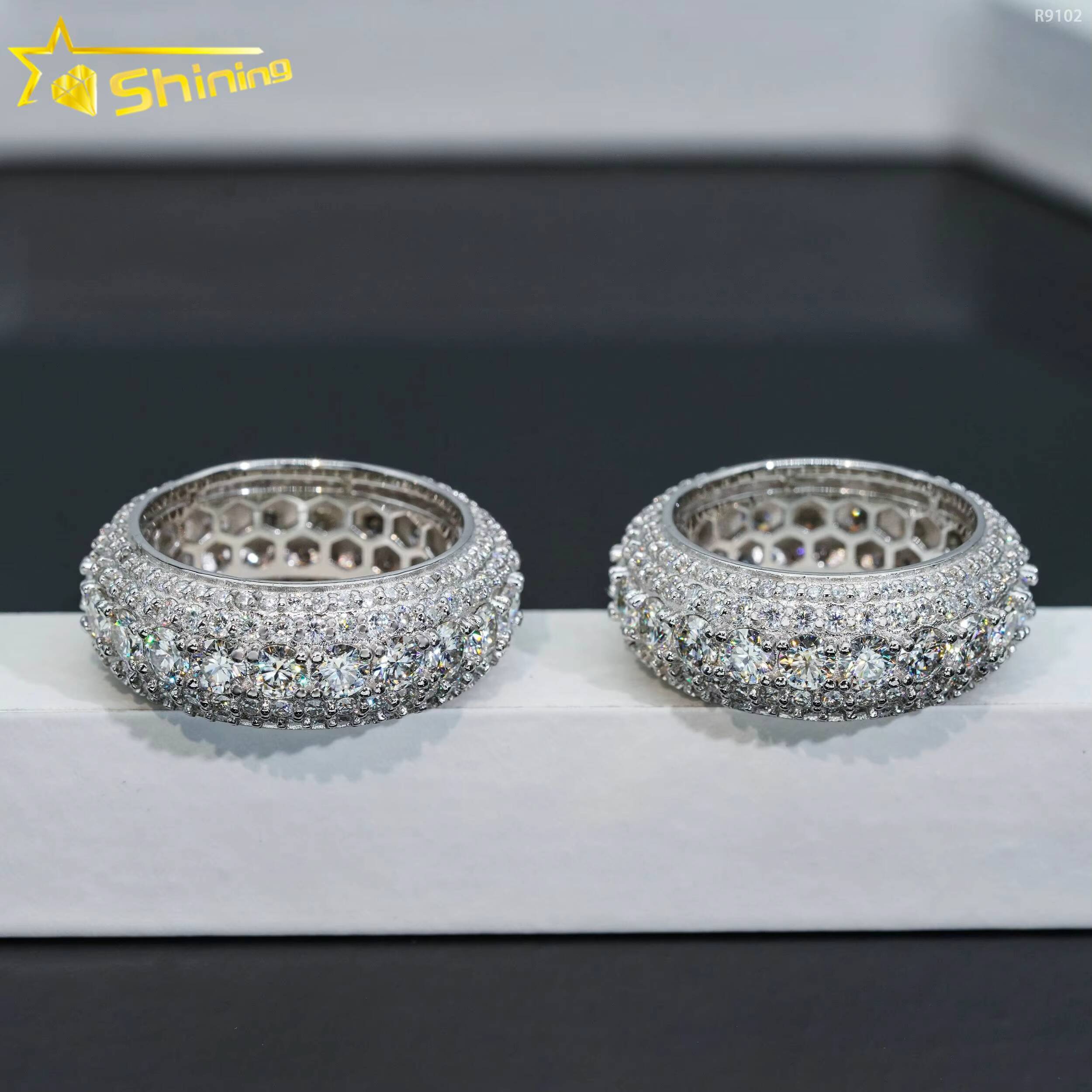 Shining Jewelry Sterling Silver S925 Classic Hip Hop Rings Iced Out VVS Moissanite Diamond Band Ring