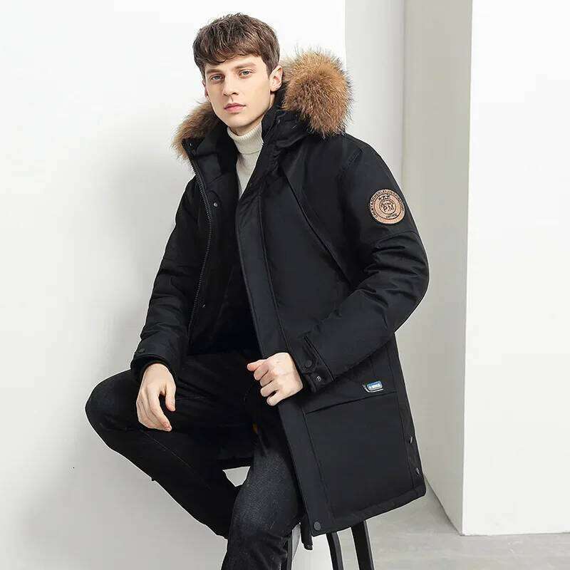 Winter Men's Jacket High Quality Long Thickened Warm Fur Collar Hooded Parka Men High-end Fashion White Duck Down Coats