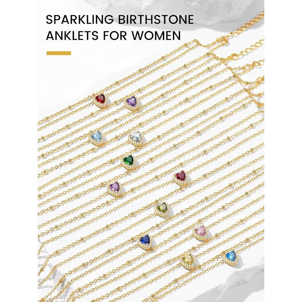 Stainless Steel Anklets Women with Birthstone - Adjustable Gold Ankle Bracelets for Beach Weddings, Summer Vacations & Pool Parties (8.5"+2"