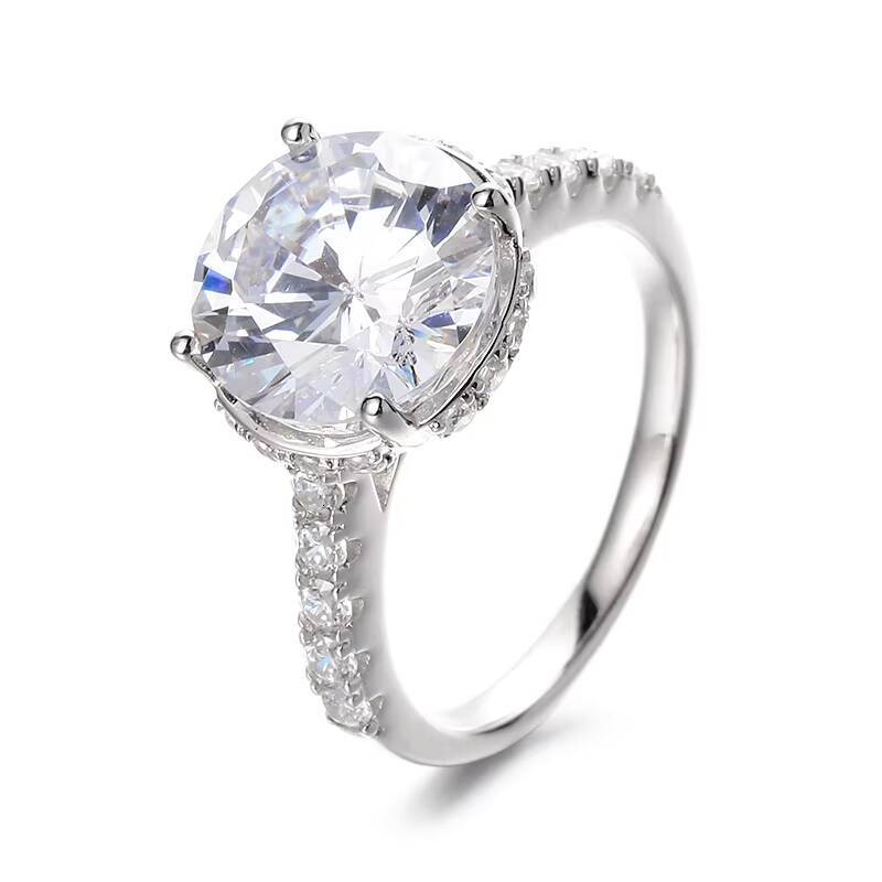 Fine Jewelry Rhodium Plated Based 925 Sterling Silver Round Brilliant Moissanite Halo Ring for Women Wedding Engagement Gift