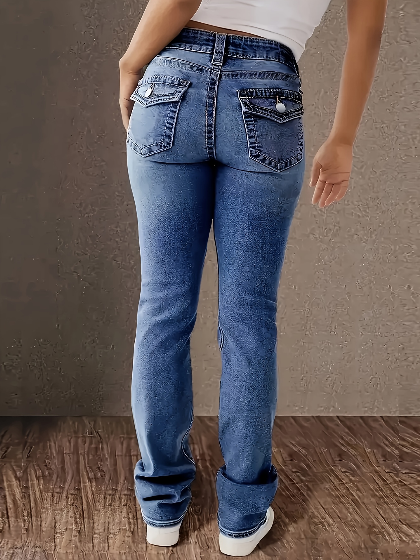 Women's Jeans Double Button Fastening Women's Straight Leg Pants - Spacious Pocket Design