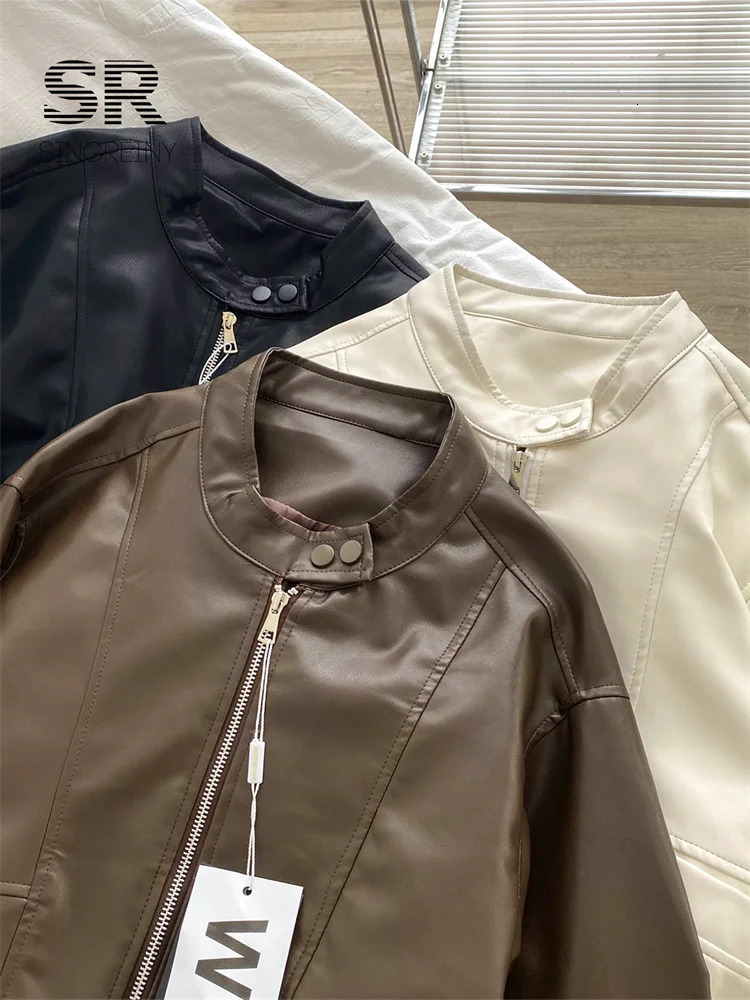 SINGREINY Streetwear PU Leather Cropped Jacket Long Sleeves Zipper Pocket n Women Chic Loose Trendy Autumn Overcoat 250809