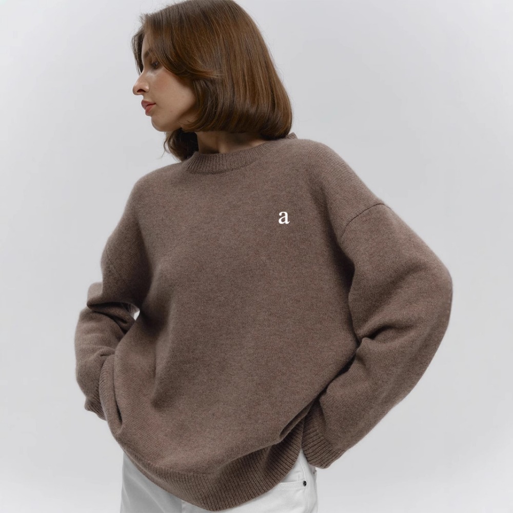 Women Sweater Round Neck Dark Autumn and Winter New Loose Jumper Warm Simple Pullover Solid Color Knitted Sweater MY0203