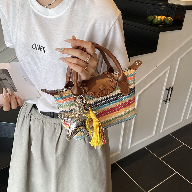 Beach Lazy Style Woven Small for Women New Summer Shoulder Crossbody Basket Bucket Straw Bag ddmymoon
