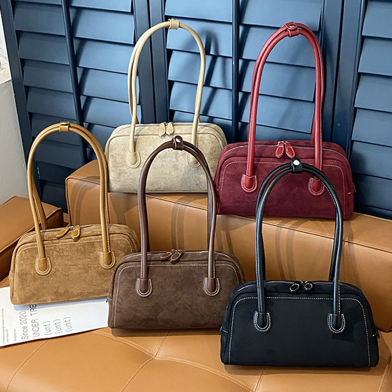Suede Commuter Shoulder High-End Women's Niche Bowling Boston Bag Handbag ddmymoon