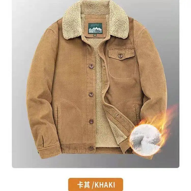 Corduroy Jacket Men Winter Thick Warm Parkas Coats Male Casual Multiple pockets Oversized Fleece Jackets Mens Solid Clothing 250809