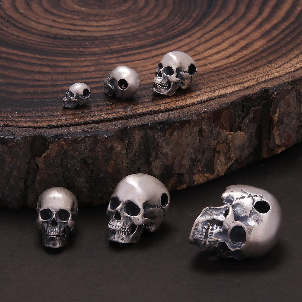 925 Sterling Silver Punk Gothic Skull Head Pendant DIY Necklace Bracelet Charms Beads Retro Hip Hop Rock Jewelry Accessories 250807