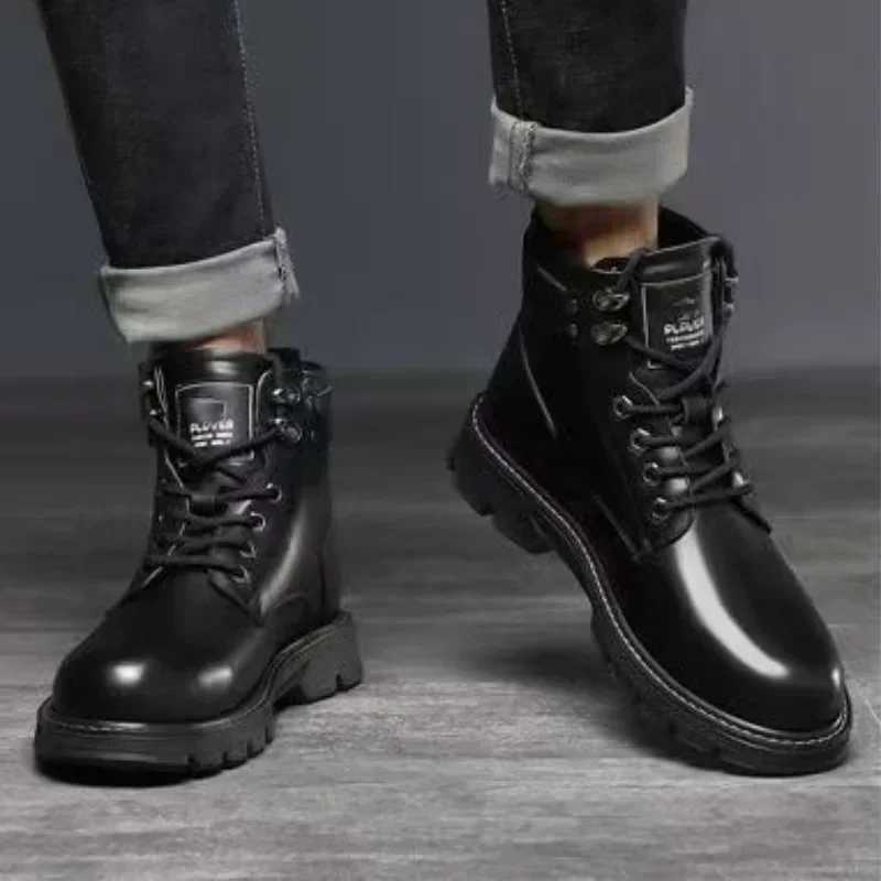 Leather Man Shoes Waterproof Spring Autumn Black Boots for Men Sale Y2k Cheap Non Slip Classic Footwear Original Deals Size 44 W250811