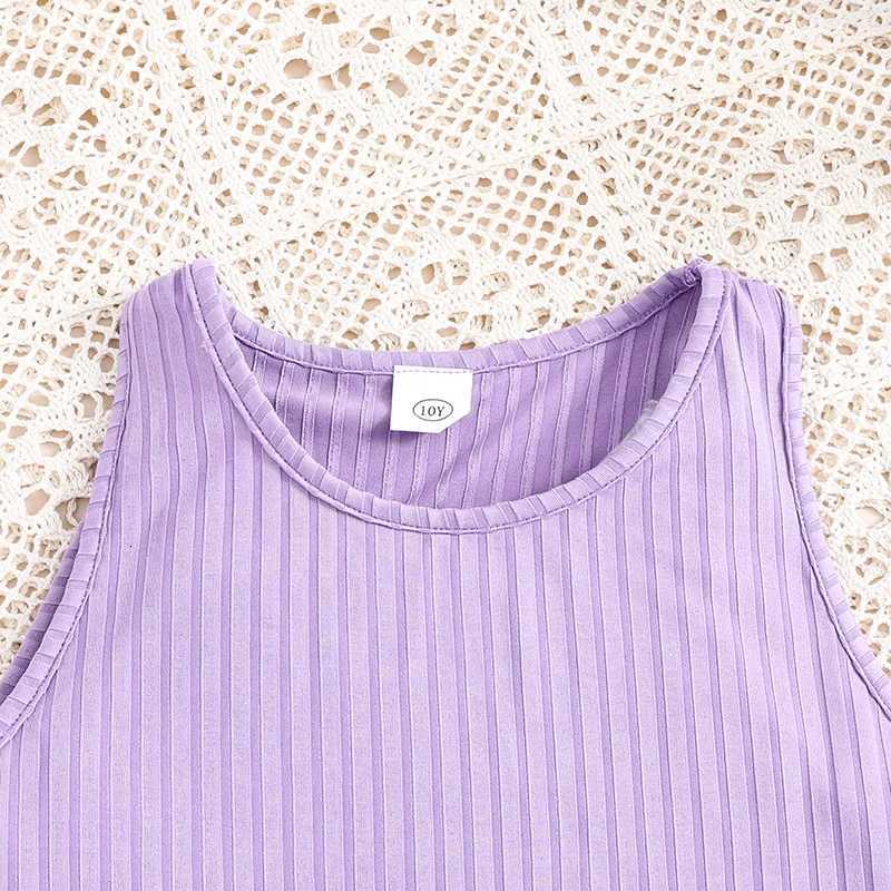 2024 Summer Girls Purple Sleeveless Vest Dress Preppy Style Outfits Holiday Vacation Party Daily Casual Cute Sporty Style W250811