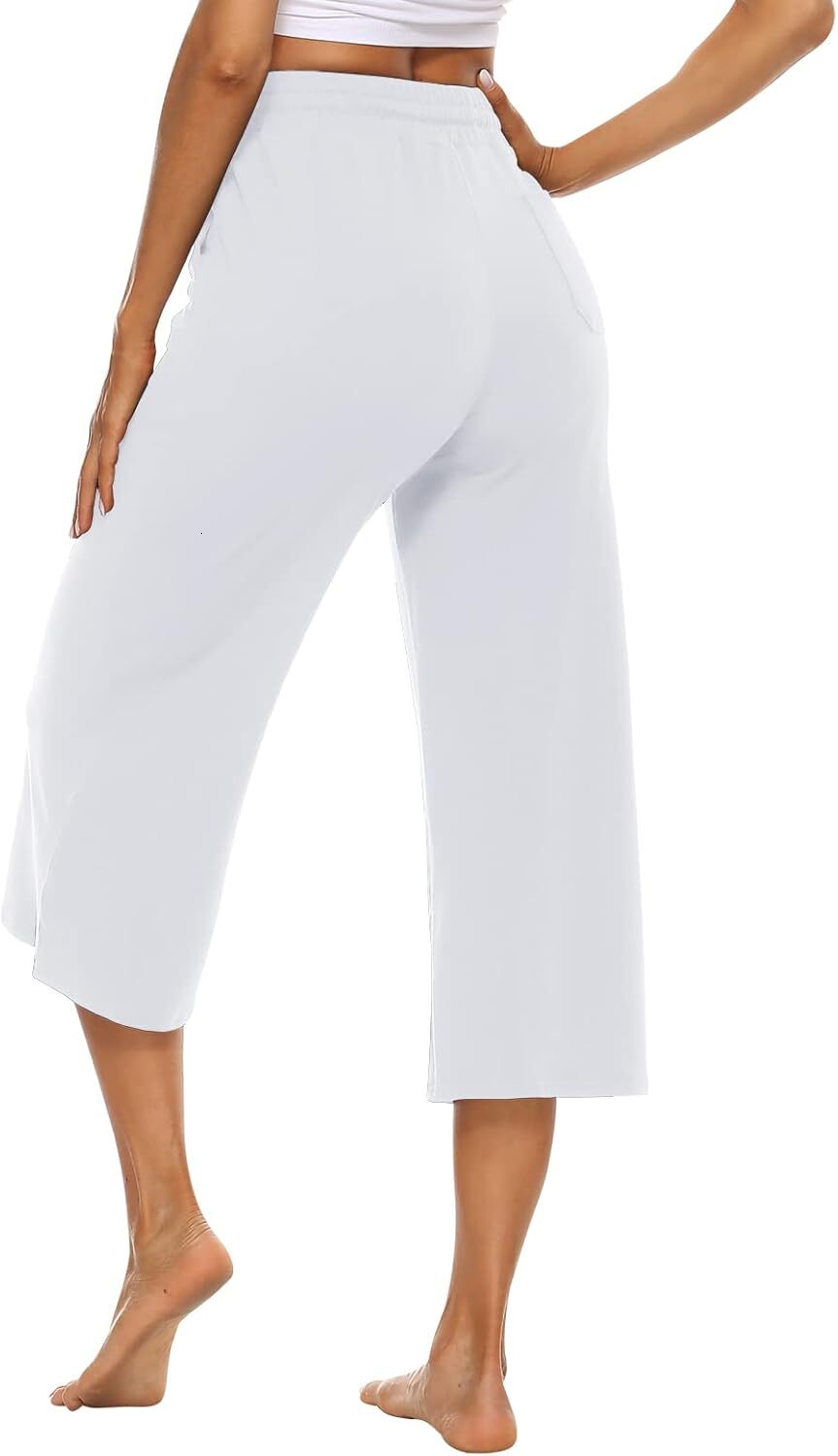 Capris for Women Casual Summer Loose Comfy Drawstring Wide Leg Capri Pants with Pockets