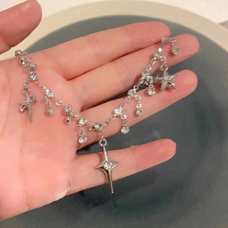 Fashion Chic Cross Crystal Zircon Pendant Tassel Necklace for Women Girls Clavicle Chain Accessories Aesthetic y2k Jewelry Jewelry for Women