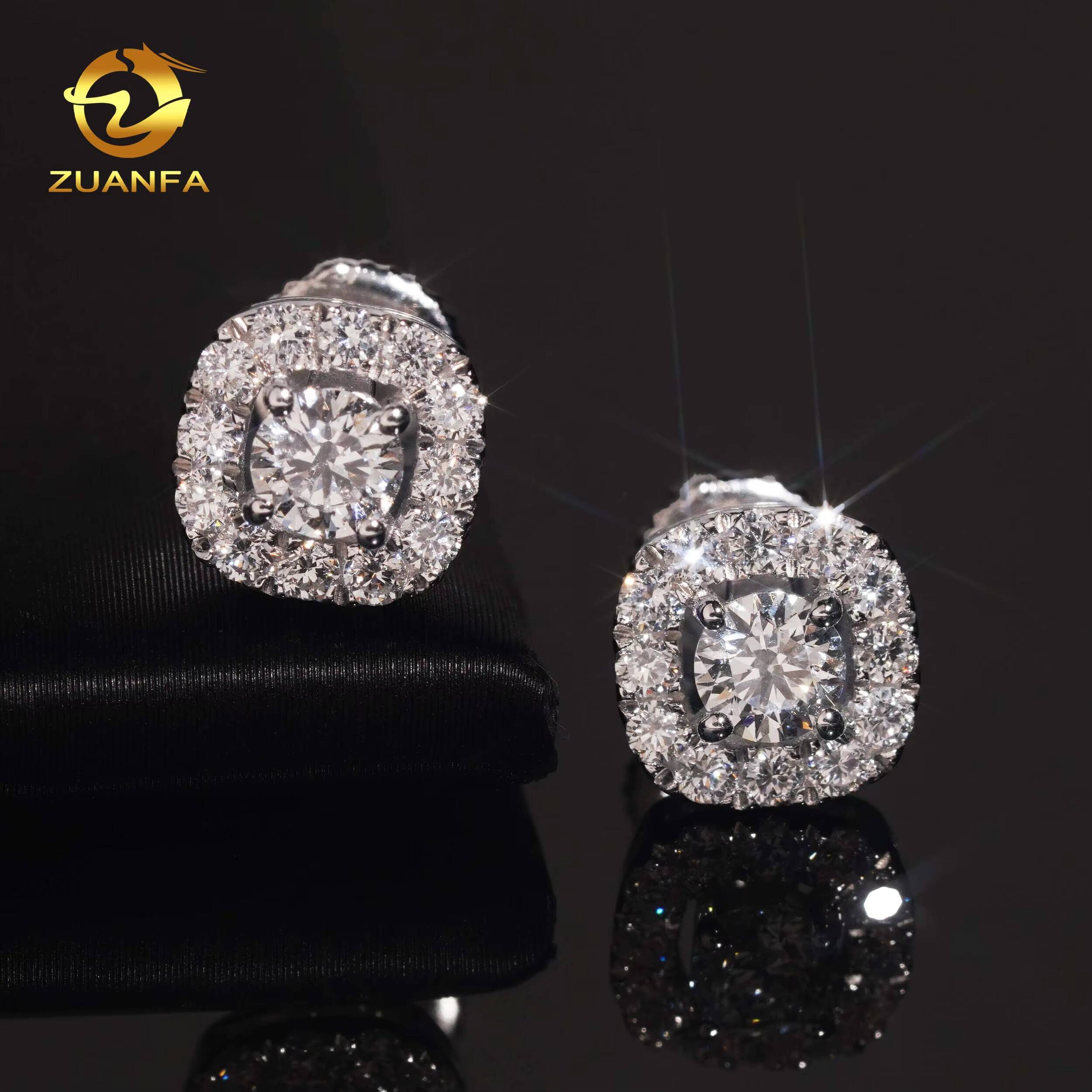 Sterling Silver 925 Luxury Jewelry Iced Out Hip Hop Screw Back Lab Grown Diamond HPHT Cluster Stud Earrings