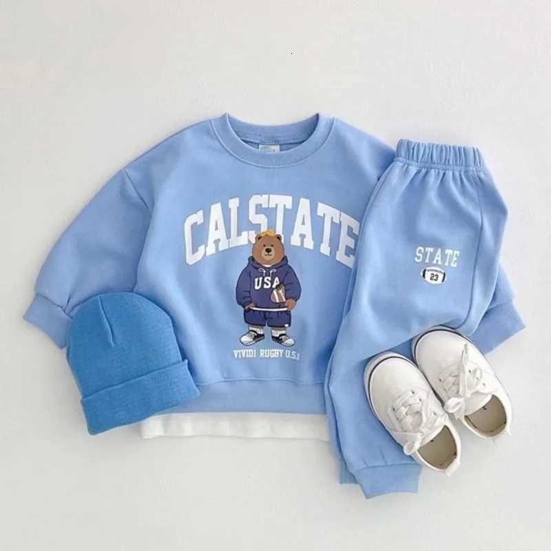 Winter Spring Baby Girls Boy Clothes Set Toddle Kid Cotton Embroidery Letter Sweatshirts Pullover Top and Pants 2 Pieces Suit Z250811