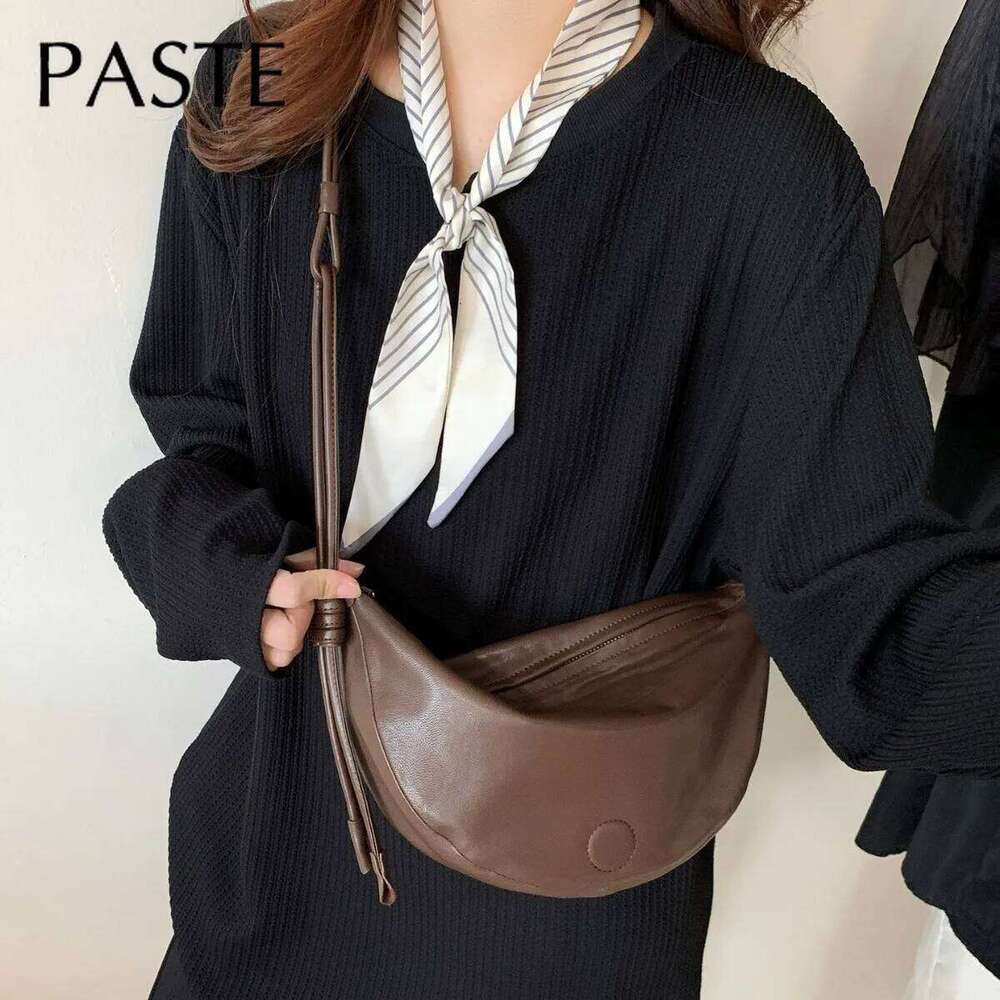 Ins Small Niche Cow Horn Dumplings Hobos Soft High-end Goatskin Saddle 2025 Genuine Leather Women Shoulder Bag Yellow