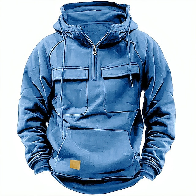 Men's Fall and Winter Hooded Youth Sweatshirt Men's Workwear Solid Color Casual Sweatshirt Jacket