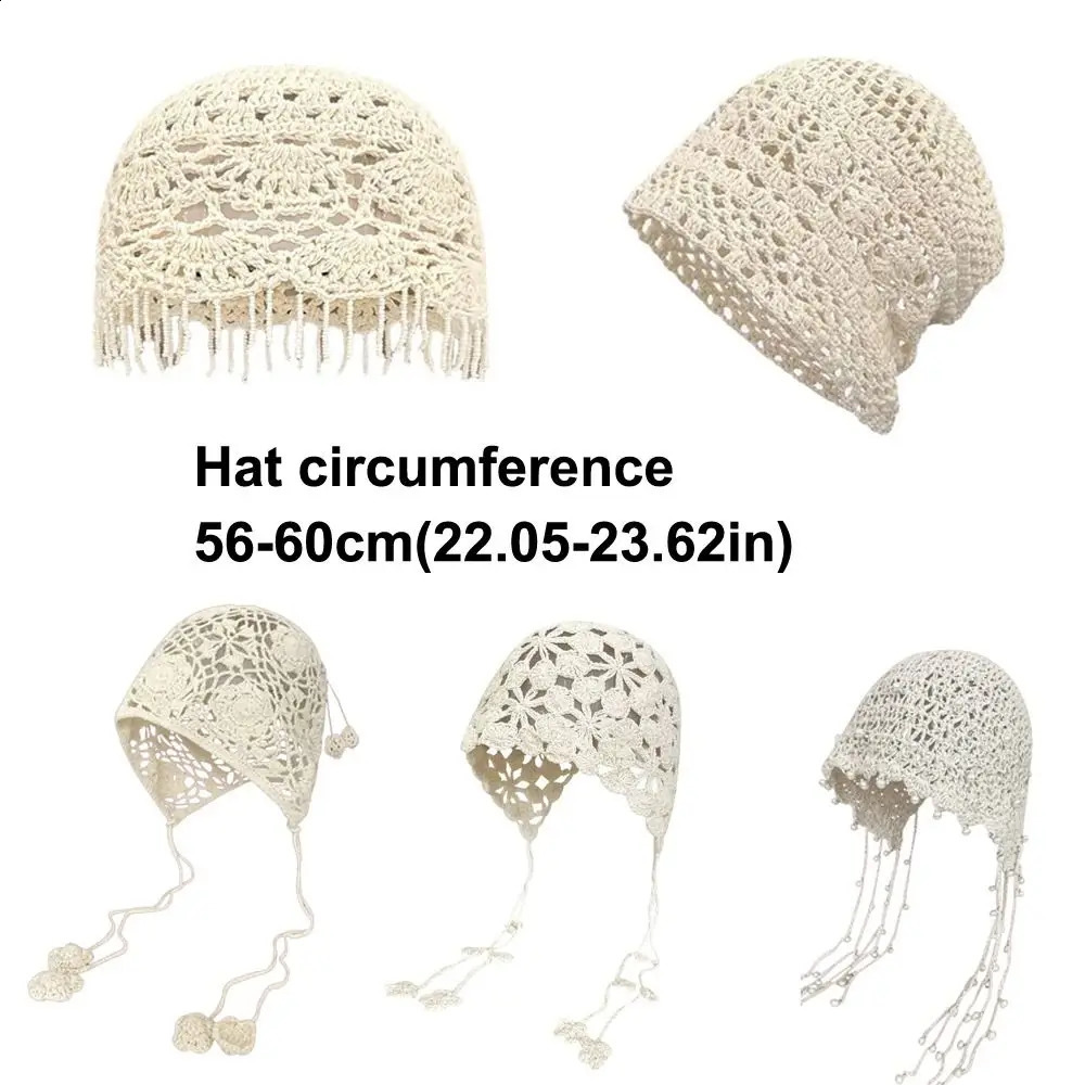 Fashion High Quality Cotton Women Beanie Hat Floral Handmade Skull Cap Lightweight Crochet Slouchy Knitted Hat Summer 250805