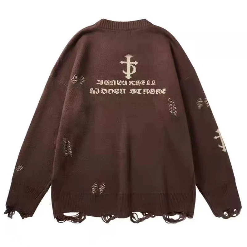 American Retro Gothic Print Pullover Sweaters Mens Y2K Street Leisure Trend Joker Sweater Couple Fashion Loose 250809