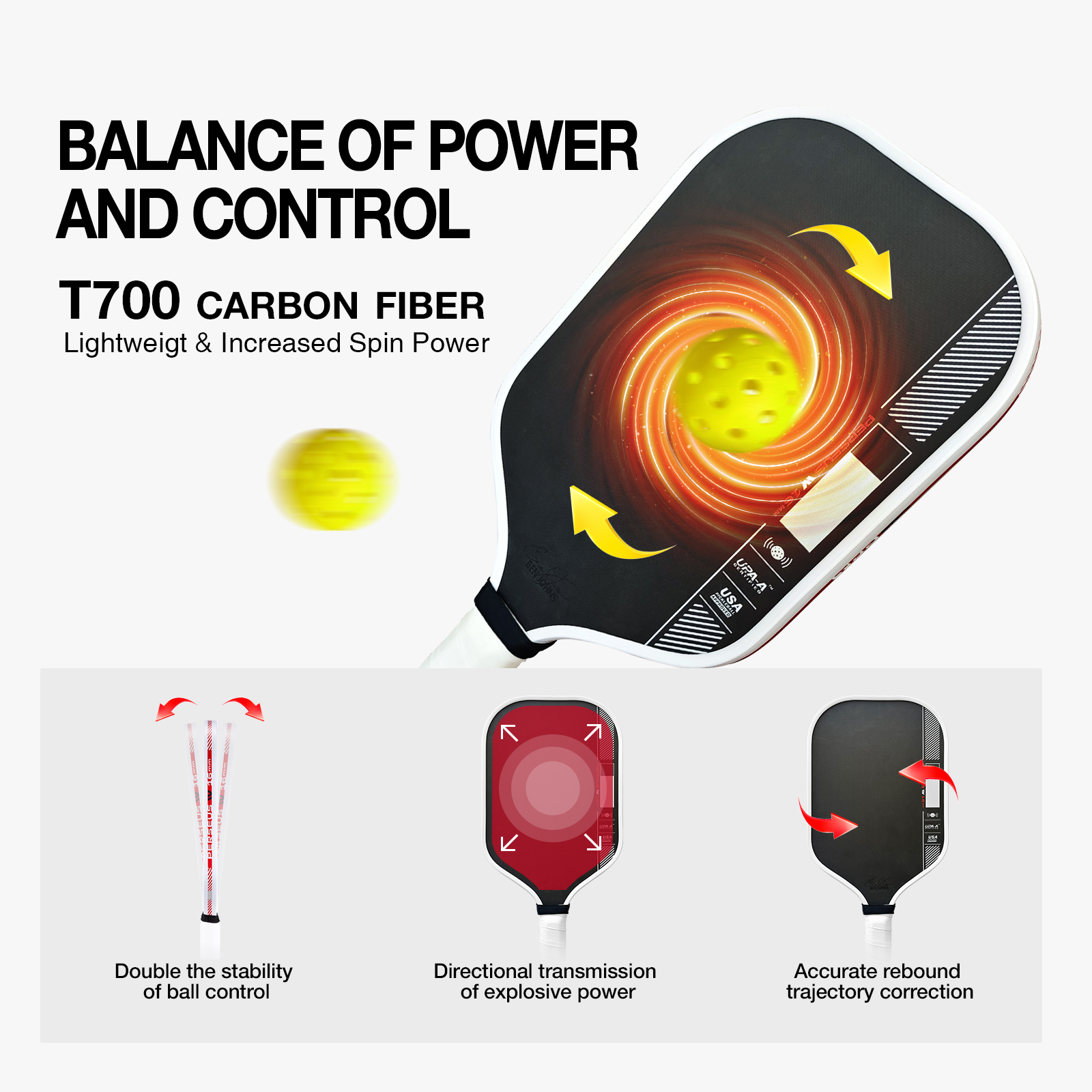 New Arrival Carbon Fiber Pickleball Paddle, 16mm Polymer Honeycomb Core Increased power and control