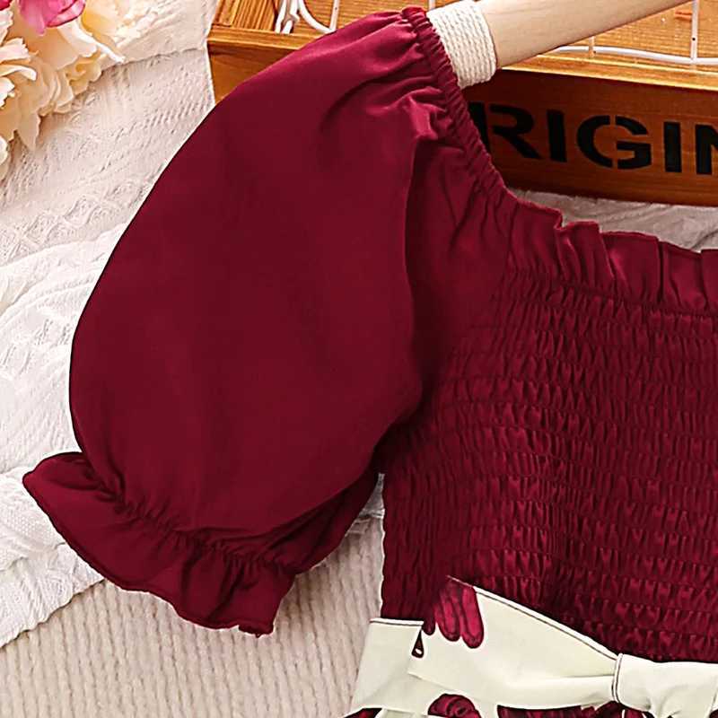 4-7 Years Summer Girls Puff Sleeves Print Dress Four Colors Available Vintage Princess Wedding Party Gift Costume W250811