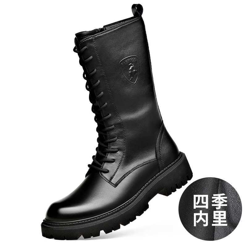 Winter Mens Riding Boots Genuine Leather Lace Up Extra Long Mongolian High Top Soft Plush Ankle Boots Denim Knight Motorcycle W250811