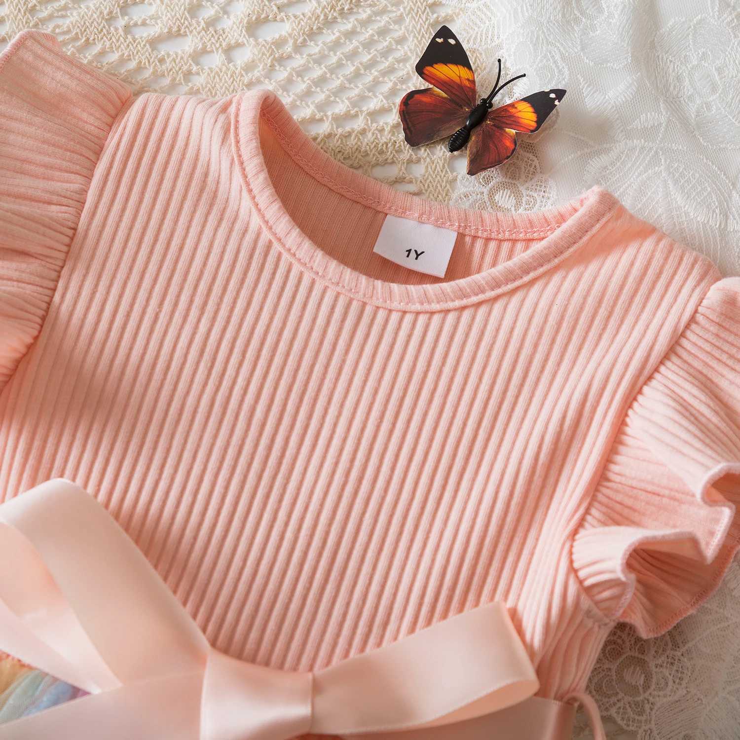 1-5 Years Old Baby Girls Sequins Dress for Birthday Toddler Girls Rainbow Tulle Dress Sweet Kids Princess Dress for Girls Summer Wear W250811