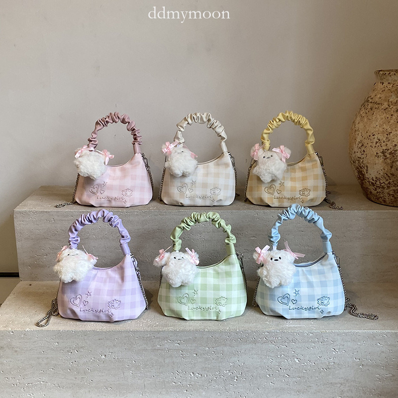 Niche High-End Handheld Dumpling 2025 Summer New Dopamine Versatile Color-Block Plaid Single Shoulder Crossbody Bag ddmymoon