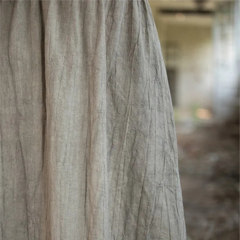 Johnature Women Ramie Tie-dye Skirts Elastic Waist Pockets Vintage Autumn Clothes 2025 Women A-Line Skirts 250811