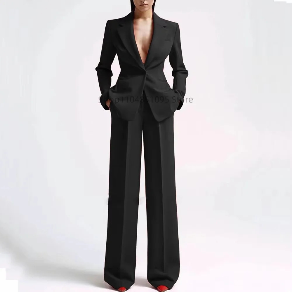Elegant Solid Womens 2 Piece Suit Lady Business Office Suits Slim Fit One Button Jacket Women Tuxedo Casual SuitsBlazerPants 250809