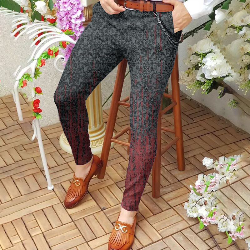 Men's long pants spring and autumn mid-waist straight-leg pants 3D printed slim-fit pants men's casual pants European size :S-3XL