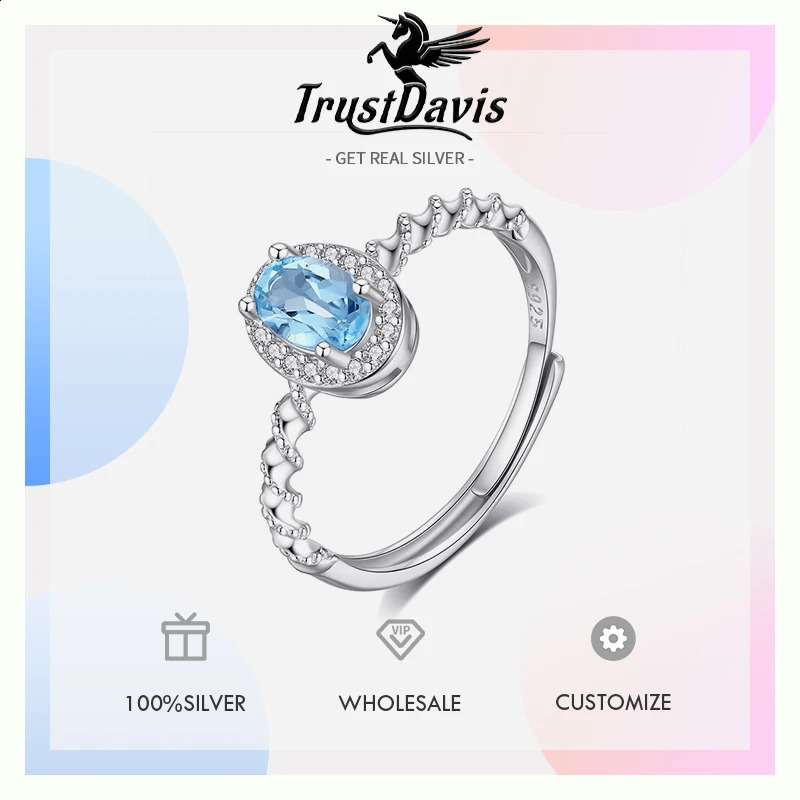 TrustDavis 925 Sterling Silver Womens Fashion Sweet Natural Crystal Stone Adjustable Ring for Women Girls Jewelry Gift DS4422 250807