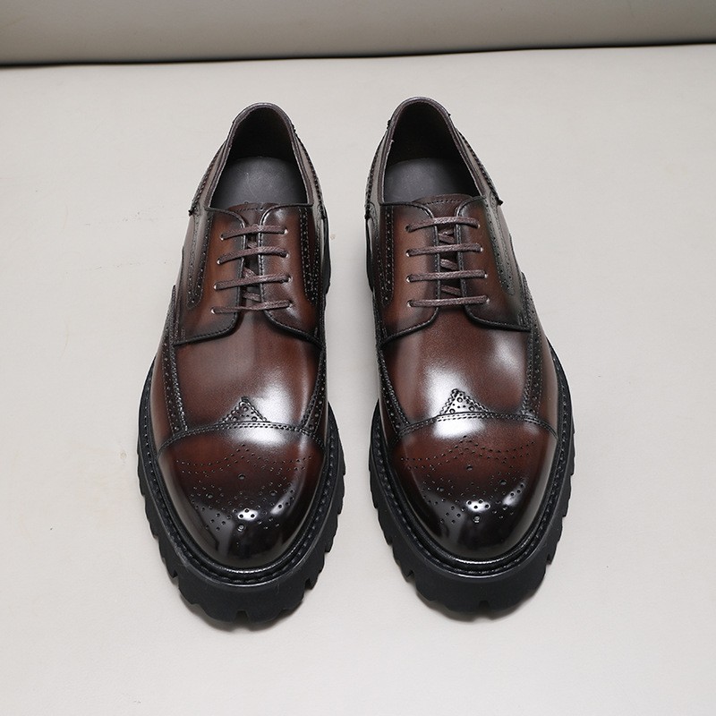 Elevated Stiletto Soles Male Casual Leather Boots Featuring Intricate Carving