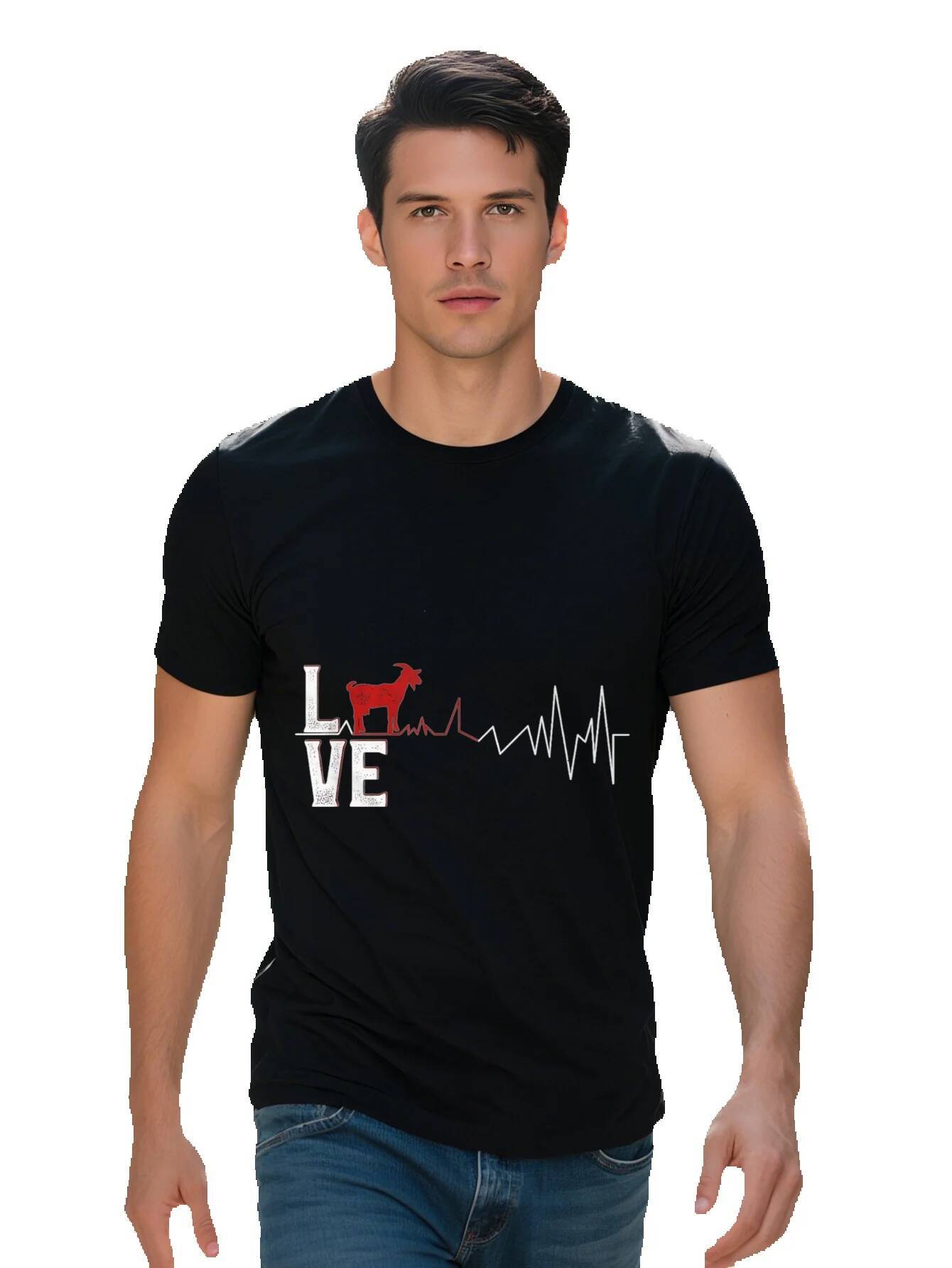 Men s Cotton T Shirt Funny Goat Heartbeat Design Casual Crew Neck Short Sleeve, washable, perfect for 85811 521c0
