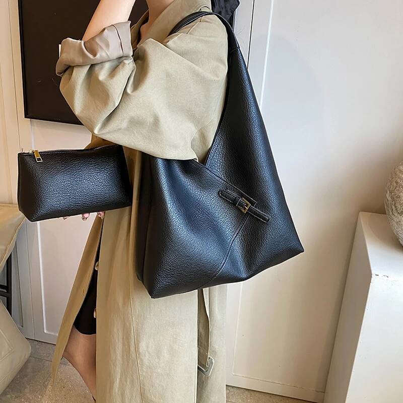 2025 Autumn New bag Lychee Pattern Women s Shoulder Bag Niche Design Soft PU Leather Large Capacity Handbag Autumn New Designer Bag Women s women s Cr