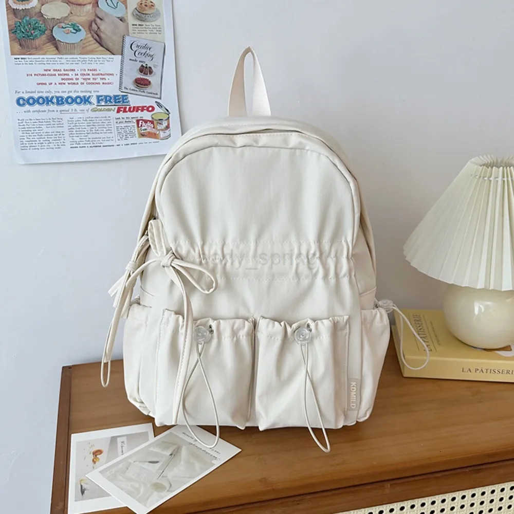 Minimalist Solid Bowknot Students Schoolbag Tutoring Bag Large Capacity Knapsack Waterproof Outdoor Travel Backpack Tote Gift T250811