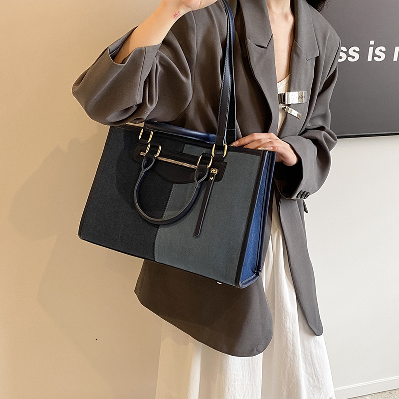 New Korean Patchwork Denim Color-Block Large Capacity Fashion Single Shoulder Crossbody Tote Bag for Women