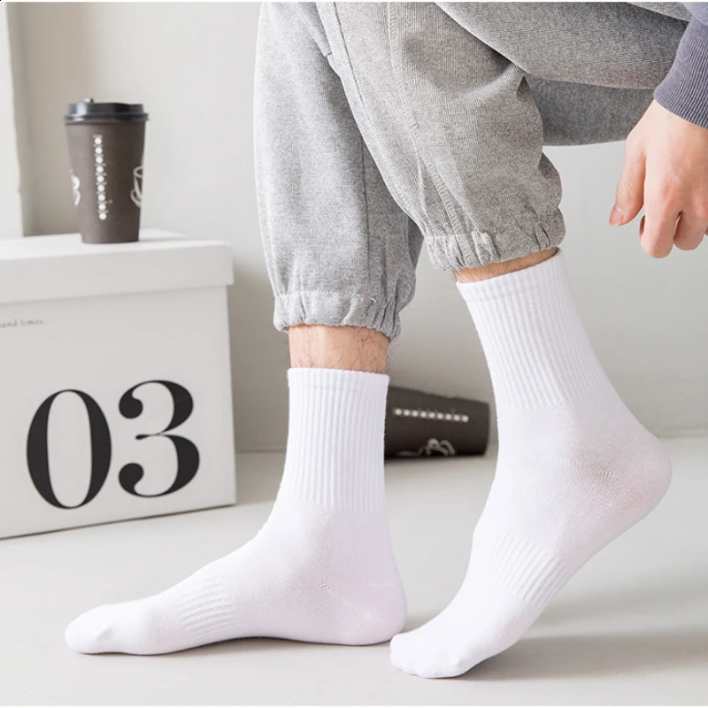 5Pairs Men Cotton Style White Socks Soft Breathable Sports Long socks Summer Winter for Male Plus Size 250805