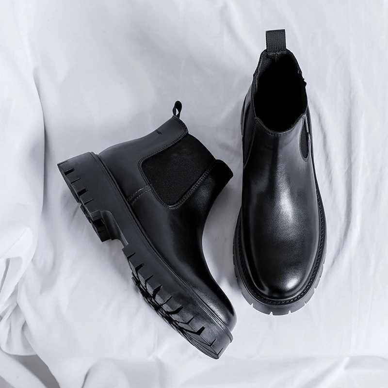 Chelsea Boots Fashion Leather Gentleman Stress Shoes Men Business Driving Shoes Handmade Black Shoes Party Flats Dress Shoes W250811