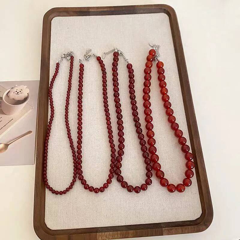 Vintage Red Beaded Necklaces for Women Chinese Style Glass Beads Necklace Exquisite Elegant Choker Aesthetic Jewelry Accessories Jewelry for Women