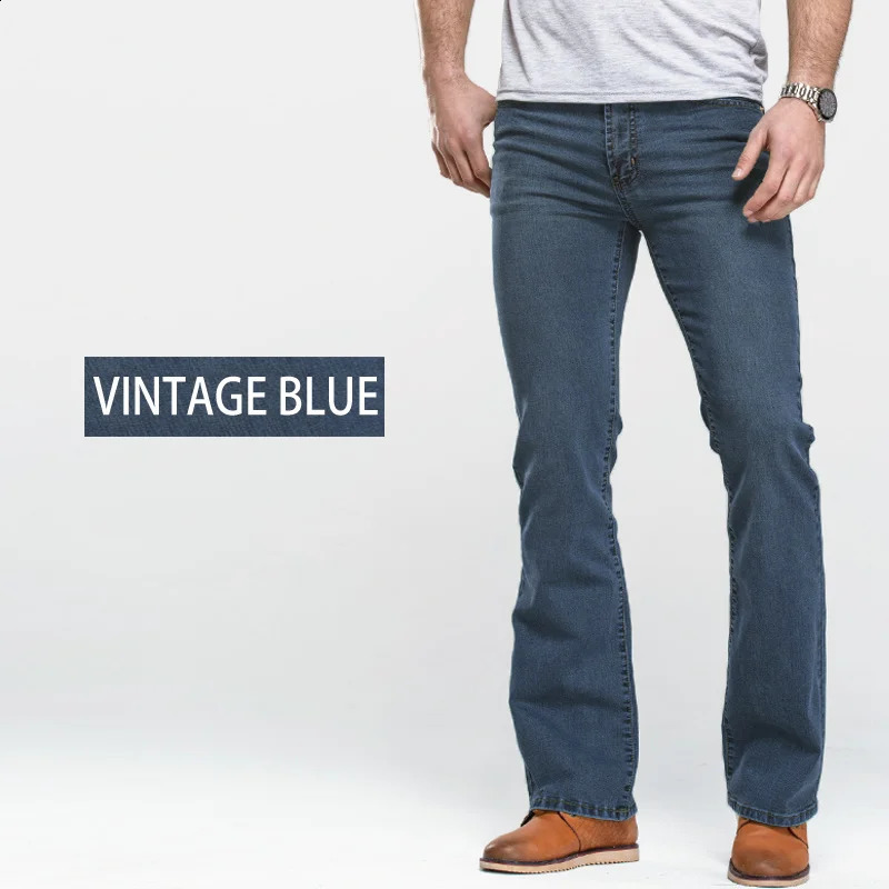 Mens Boot Cut Jeans Slightly Flared Slim Fit Blue Black Trousers er Classic Male Stretch Denim Pants 250805