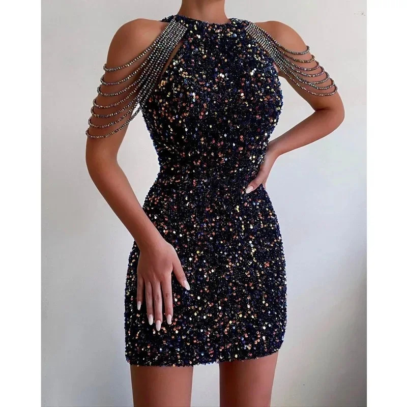 Off Shoulder Gold Sequin Dress Short Party Bodycon Women Sexy Evening 250811