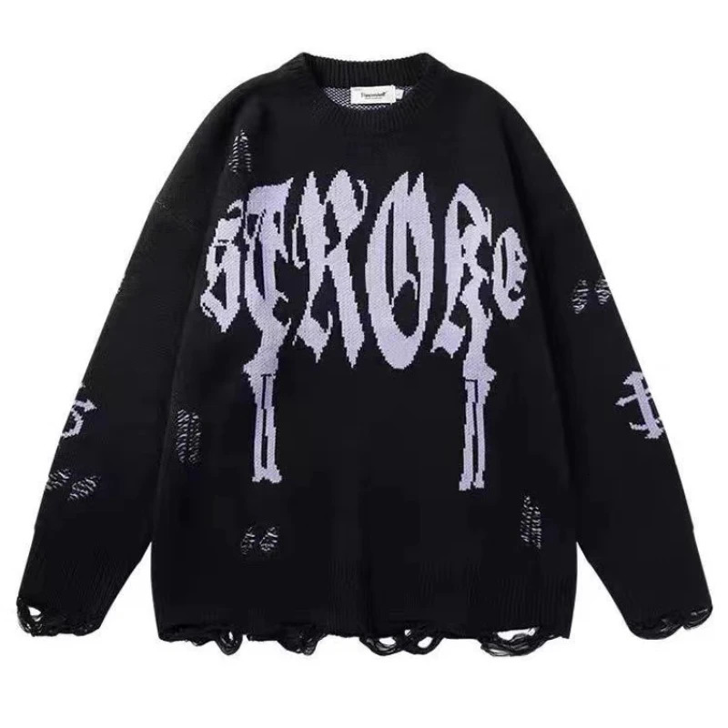 American Retro Gothic Print Pullover Sweaters Mens Y2K Street Leisure Trend Joker Sweater Couple Fashion Loose 250809