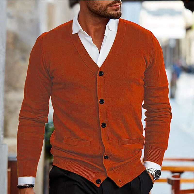 Mens Vneck casual cardigan simple warm slim fit knitted sweatersuitable for spring and autumn seasons 250809