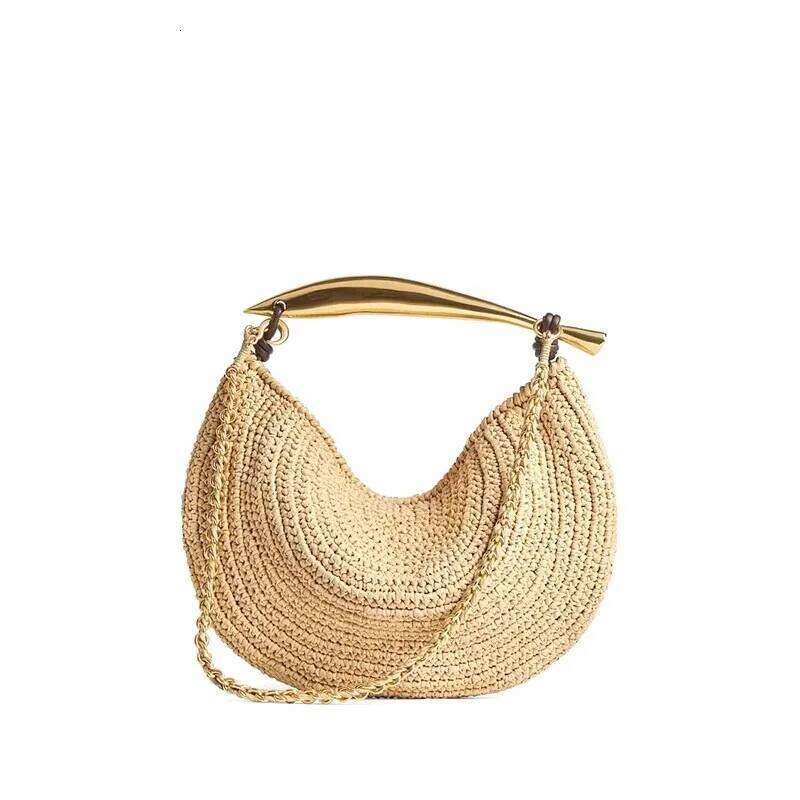 Classic Beach Straw Woven Bags For Women Designer Handbag Purse 2025 New In Sequined Handle Chain Strap Underarm Shoulder
